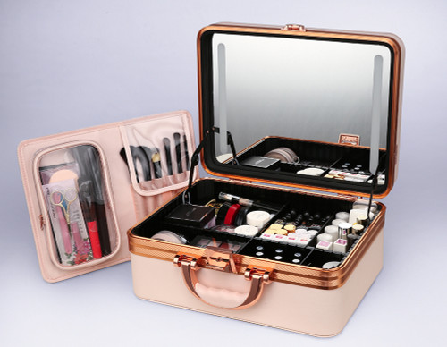 Cosmetic Case with LED Mirror Large Capacity Round Cosmetic Bag