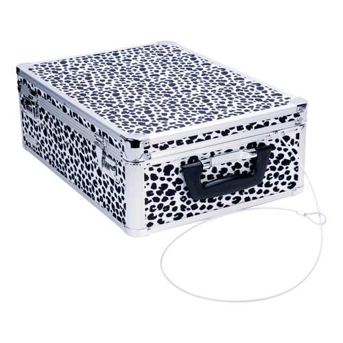 Vaultz Locking 4x6 Index Card File Box, Black & White Leopard - VZ03974
