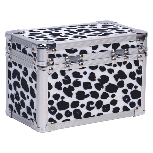 Vaultz Locking 4x6 Index Card File Box, Black & White Leopard - VZ03974