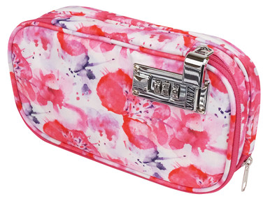 Vaultz Locking Small Travel Jewelry Case, Hard-Sided Organizer, Pink Floral  - VZ03800