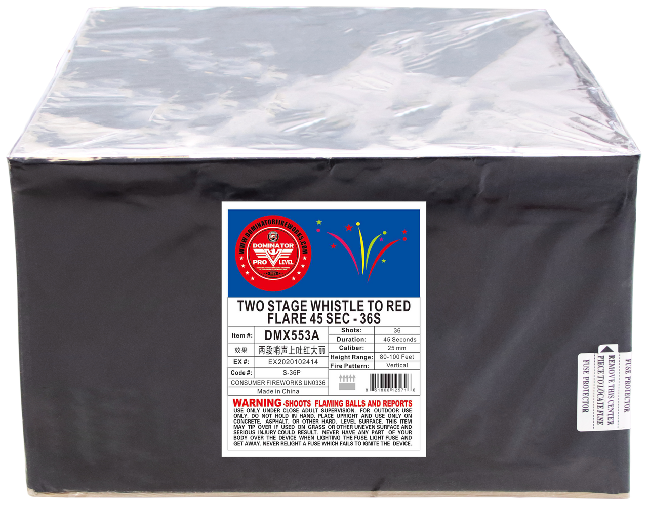 36 SHOT TWO STAGE WHISTLE TO RED FLARE