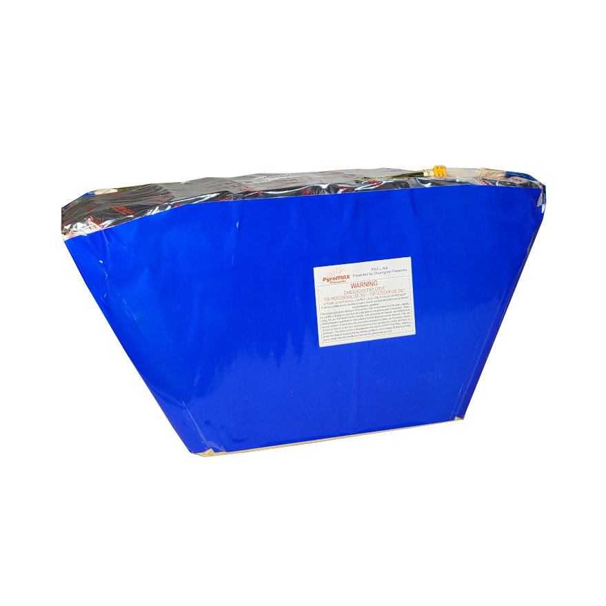 CAKE - 49 SHOT GOLD STROBE WILLOW W/ GOLD TAIL + GOLD TI WILLOW WATERFALL W/ BLUE TAIL (FAN)