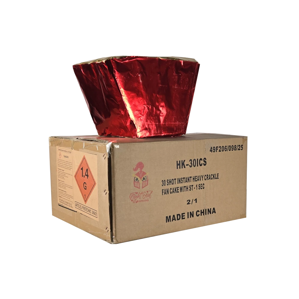 CAKE - 30 SHOT INSTANT HEAVY CRACKLE FAN CAKE WITH THUNDER (1 SEC)