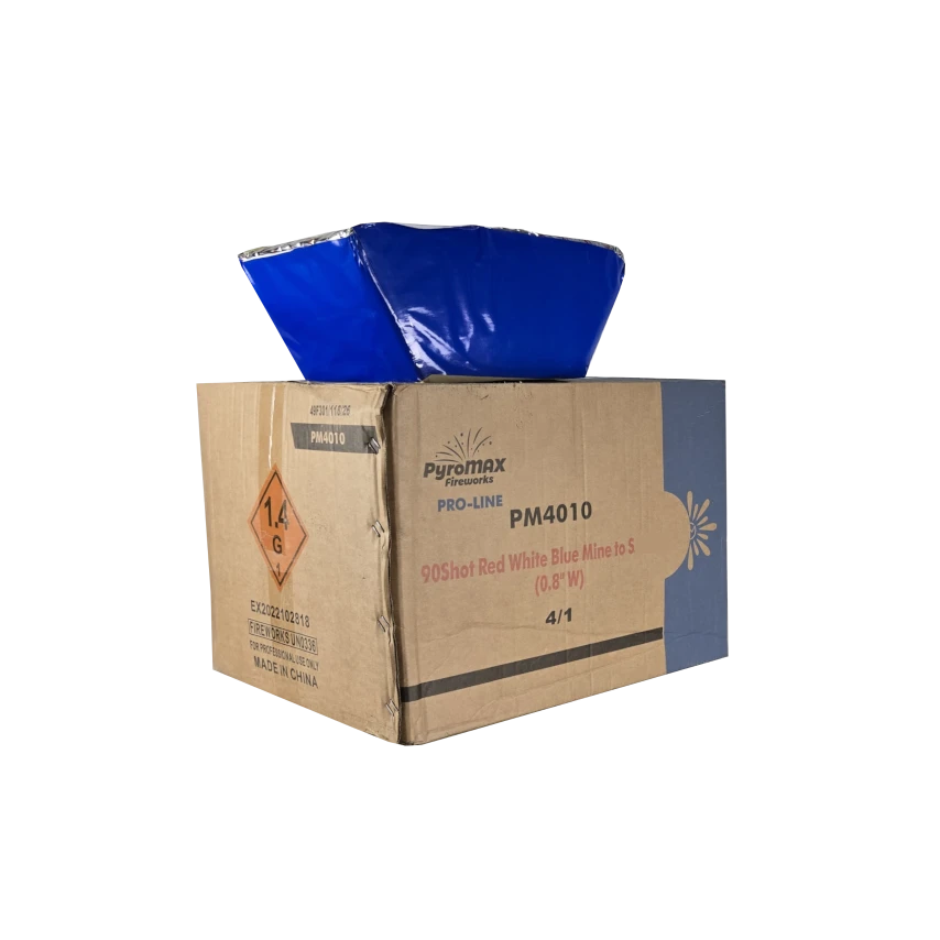 CAKE - 90 SHOT 0.8" RED, WHITE, BLUE MINE TO THUNDER (W)
