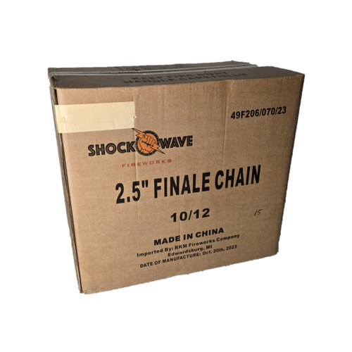 2.5" FINALE CHAIN - 4 TITANIUM SALUTE W/ LARGE RISING RED TAIL, 4 TITANIUM SALUTE W/ LARGE RISING WHITE TAIL, 4 TITANIUM SALUTE W/ LARGE RISING BLUE TAIL 10/12