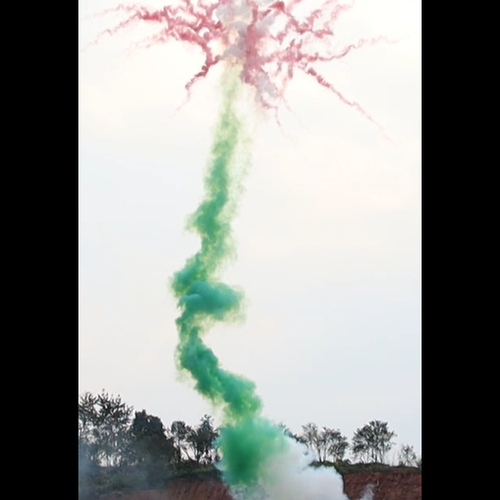 CAKE - 49 SHOT INSTANT - 1.2 INCH VERTICAL SMOKE TREE - GREEN STROBE MINE & GREEN SMOKE TO RED SMOKE TREE