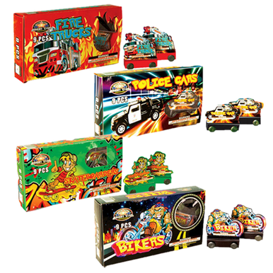 POLICE CARS/FIRE TRUCKS/BIKERS/SKATEBOARDERS 4/9