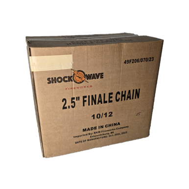 2.5" FINALE CHAIN - 4 TITANIUM SALUTE W/ LARGE RISING RED TAIL, 4 TITANIUM SALUTE W/ LARGE RISING WHITE TAIL, 4 TITANIUM SALUTE W/ LARGE RISING BLUE TAIL 10/12