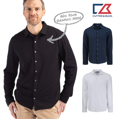 Cutter & Buck Advantage Tri-Blend Eco Soft Pique Long Sleeve Knitted Mens Button Up