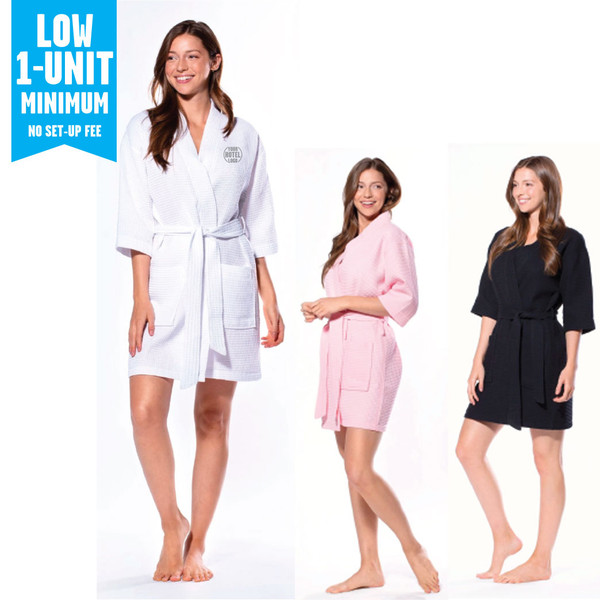 Ladies Short Waffle Kimono Robe Square Pattern (ODE)