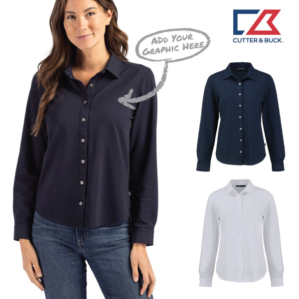 Cutter & Buck Advantage Tri-Blend Eco Soft Pique Long Sleeve Knitted Womens Button Up