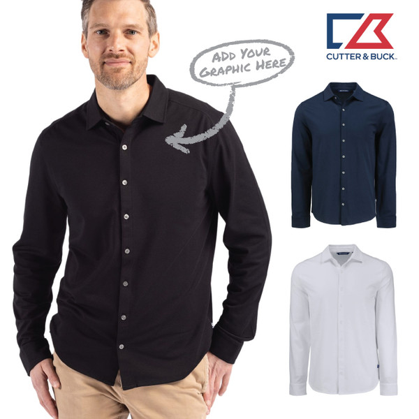 Cutter & Buck Advantage Tri-Blend Eco Soft Pique Long Sleeve Knitted Mens Button Up
