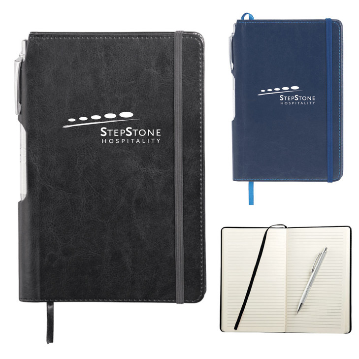 StepStone Hospitality 6 x 8.5 Inch Viola Bound Notebook with Pen (CM)
