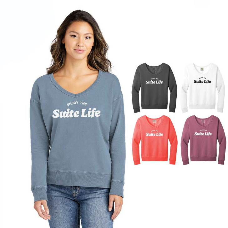 Suite Life Ladies Beach Wash® Garment-Dyed V-Neck Sweatshirt (ODI)