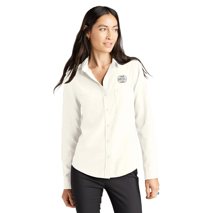 Ladies Mercer+Mettle™ Stretch Crepe Long Sleeve Camp Blouse (OD)