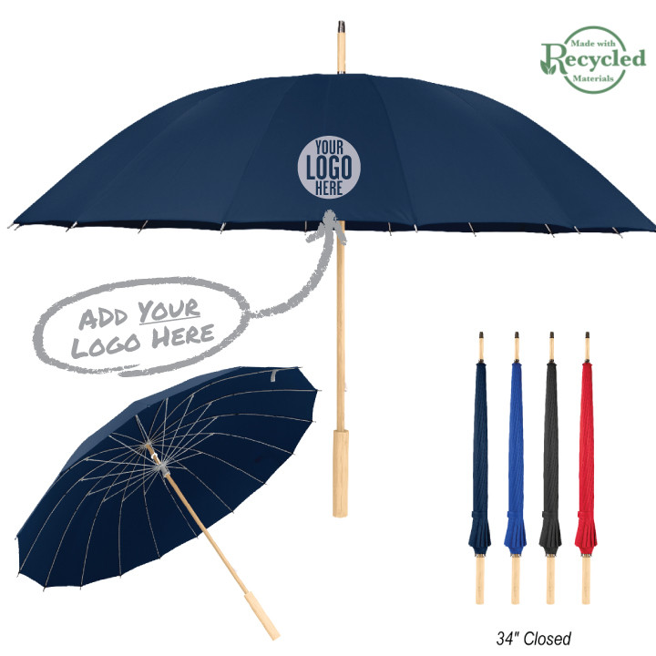 46" Arc Umbrella With 100% RPET Canopy & Bamboo Handle (CM)
