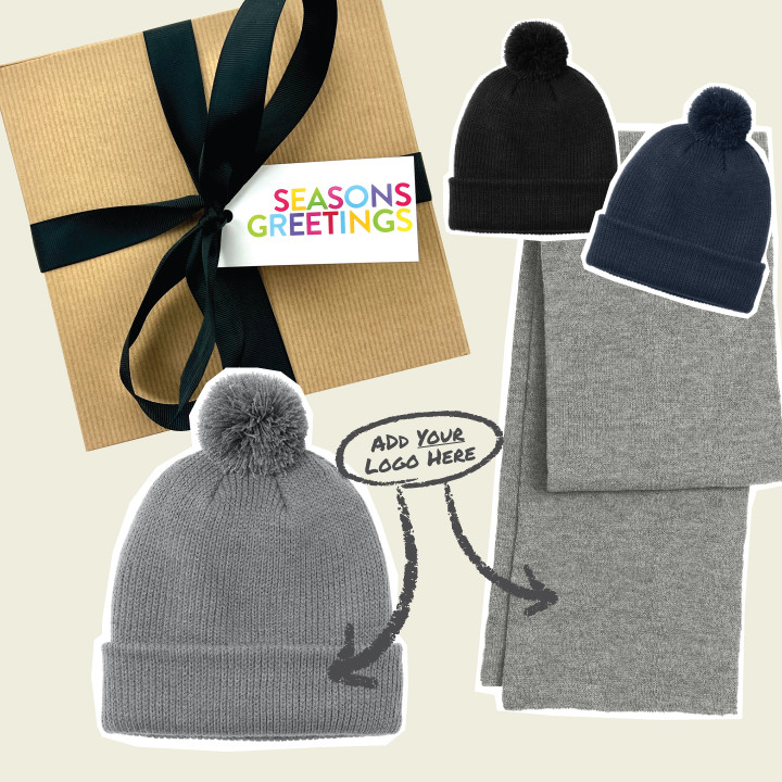 Pom Knit Beanie & Scarf Gift Box