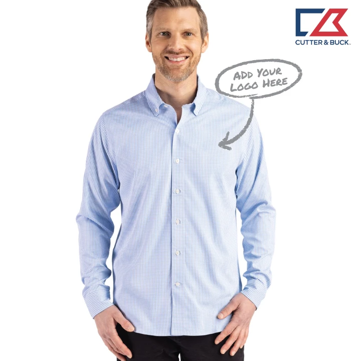 Cutter & Buck Skyline Epic Confidence Recycled Gingham Mens Long Sleeve Dress Shirt