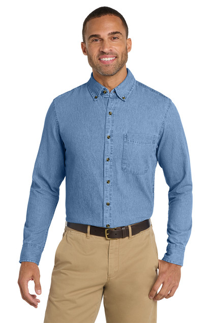 Long Sleeve Value Denim Shirt on model