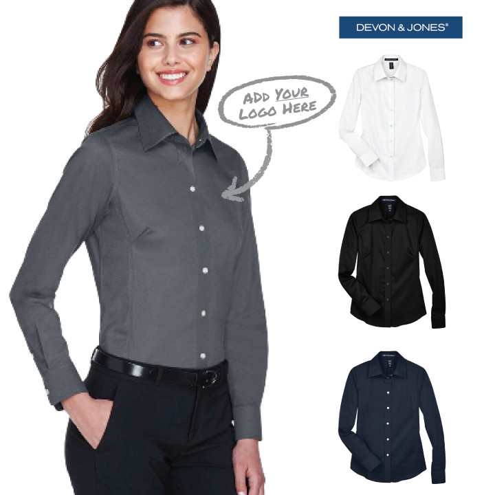Women's Crown Collection® Solid Stretch Twill Woven Dress Shirt