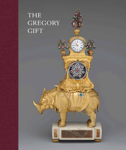 Cover of the book The Gregory Gift, showing an ornate golden clock  atop a golden rhinoceros mounted on stone