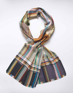 Multicolored silk scarf arranged into a loop
