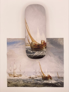Eyeglass case over the flat dust cloth, which features Turner's painting: Antwerp: Van Goyen Looking Out for a Subject.