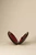 Open walnut wood Moon handbag displaying its red leather lining and hinged construction.