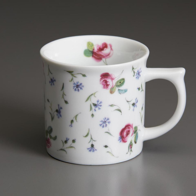White porcelain child-sized mug with roses