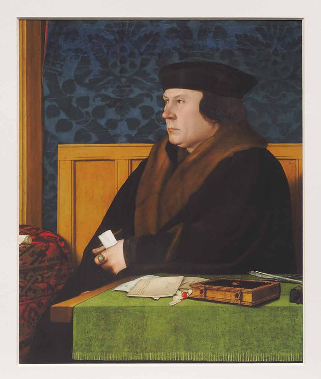 Portrait of a European white male from the 16th century dressed in a coat with a fur collar and hat