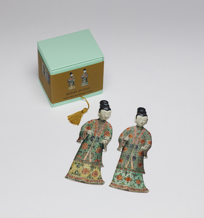 Puzzle box with 2 separate assembled puzzles depicting Ladies on stands from the Qing dynasty.