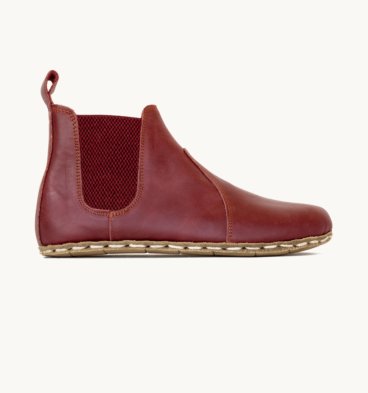 Burgundy Barefoot Leather Chelsea Boot | Wide Toe