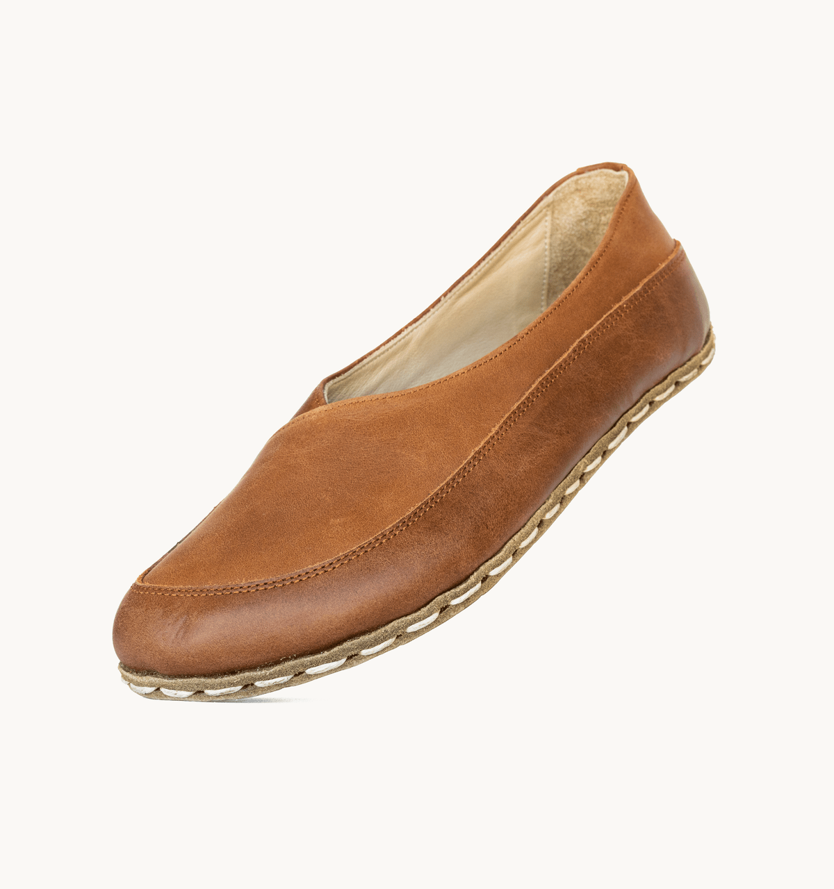 Umber Barefoot Leather Flat with Copper Rivet