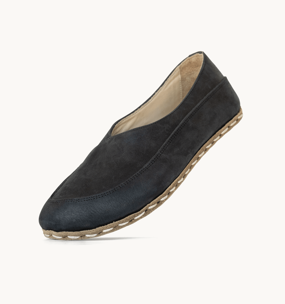 Raven Black Barefoot Leather Flat | Copper Rivet