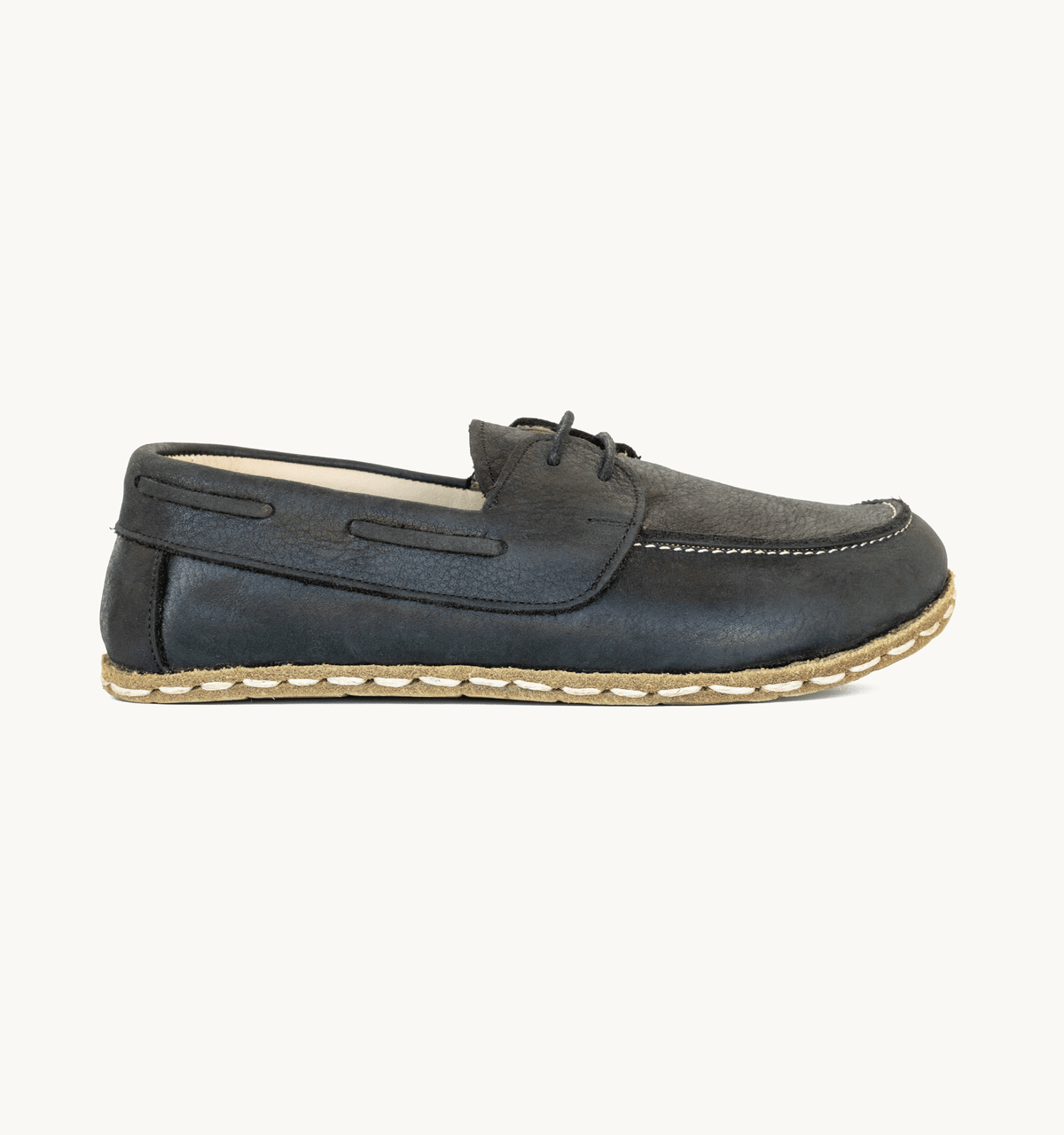 Raven Black Barefoot Leather Boat Shoe