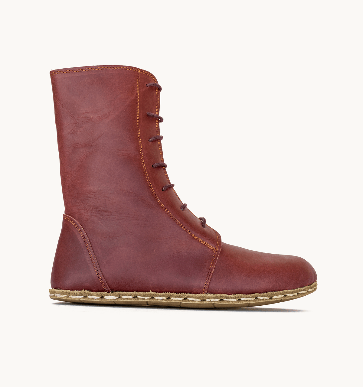 Burgundy Barefoot Leather Ankle Boot Copper Rivet
