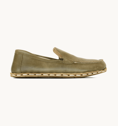Olive Crazy Barefoot Leather Women's Moccasin