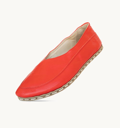 Crimson Barefoot Leather Flat | Zero-Drop Copper Rivet