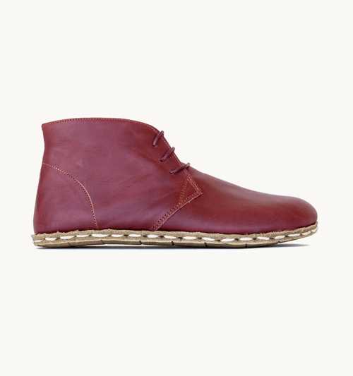 Burgundy Barefoot Leather Chukka Boot | Wide Toe Zero Drop