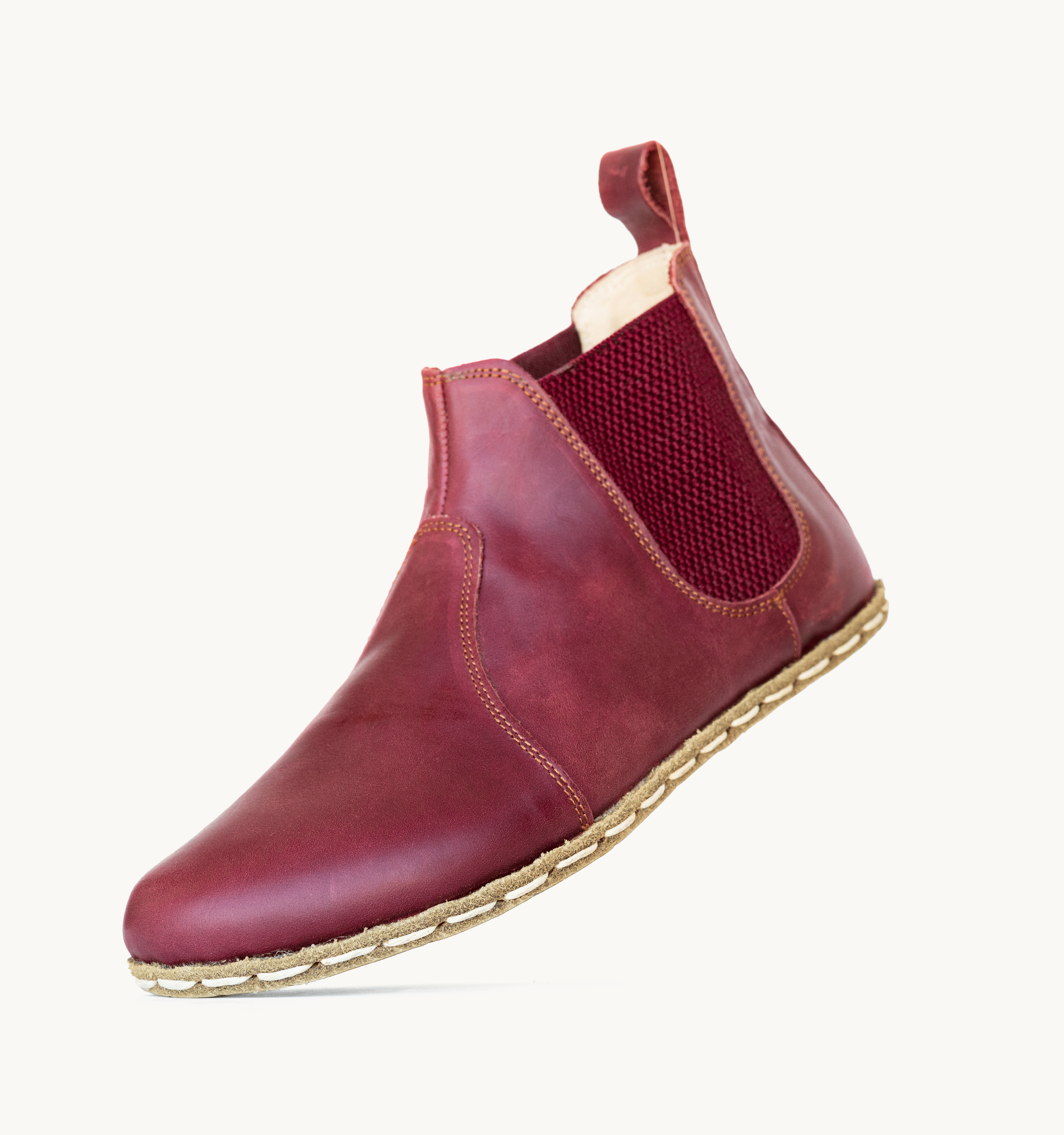 Women's barefoot leather chelsea boots in burgundy