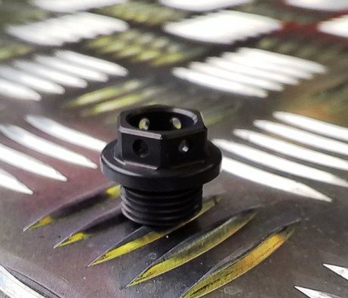 M14 x 1.25mm Bolt, with O ring and Lockwire holes. M14 x 1.25mm Bolt, with O ring and Lockwire holes.