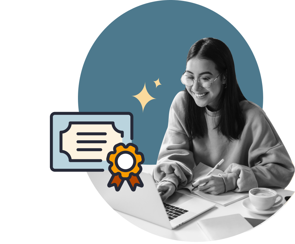 Learner with certification graphics