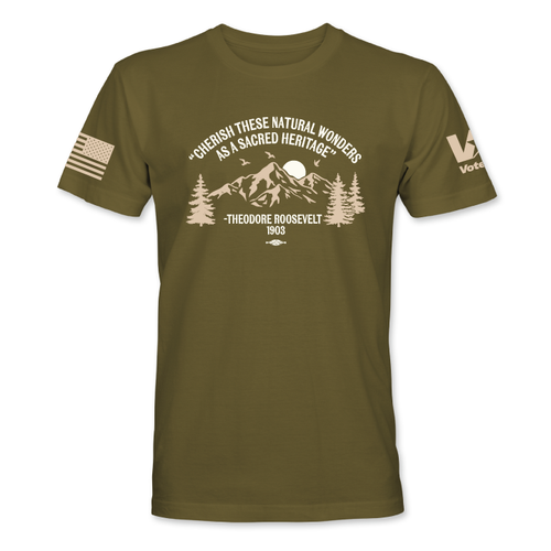 "Cherish These Natural Wonders" Teddy Roosevelt Quote (Unisex Olive Tee)