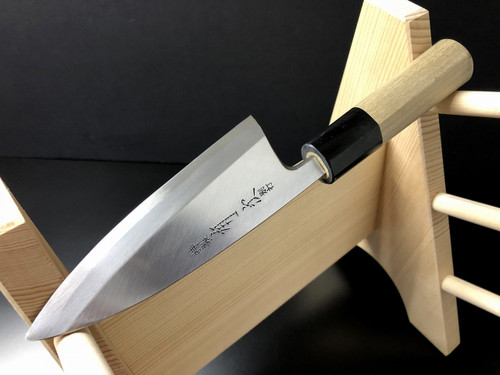 ARITSUGU Deba Blue Steel Fillet Kitchen Japanese Chef Knife 120 mm 4.72  AT018ds Engraved Name Saya Cover - Japanese Knives