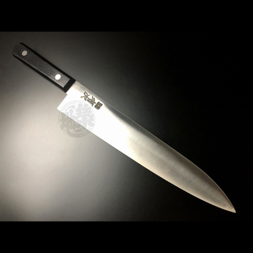 Authentic Tsukiji Aritsugu "S" Grade Carbon Steel Gyuto 360mm (14.2") extra-large chef's knife. A monumental, heavyweight double-edged knife for professional steakhouses.