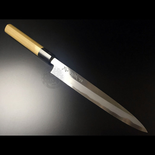 Authentic Tsukiji Aritsugu 210mm (8") Special Yanagiba, White Steel #2 professional sashimi knife with magnolia handle and free engraving.