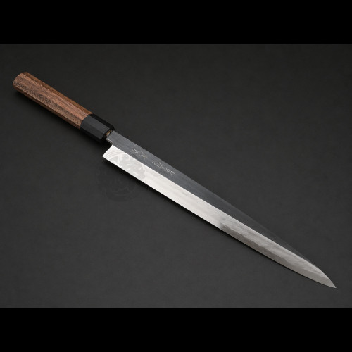 Authentic Tsukiji Aritsugu 240mm (9.5") Mirror-Finish Yanagiba, Blue Steel #2 sashimi knife with Rosewood handle.