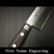 Close-up of free hand-engraved name on Aritsugu Gyuto bolster – a perfect gift for chefs.