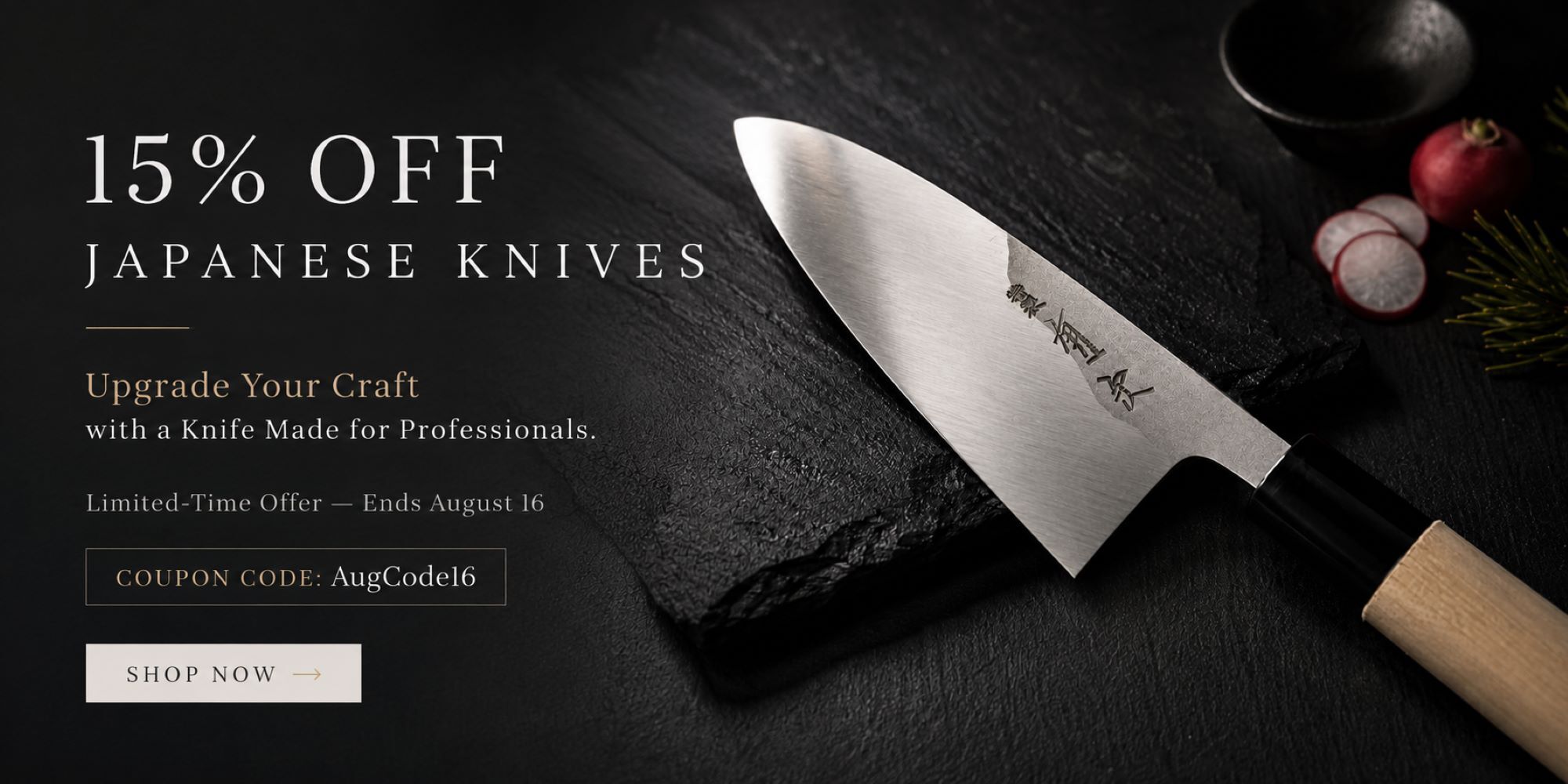 Aritsugu Japanese knives 15% off sale through August 16 – professional Japanese chef knives