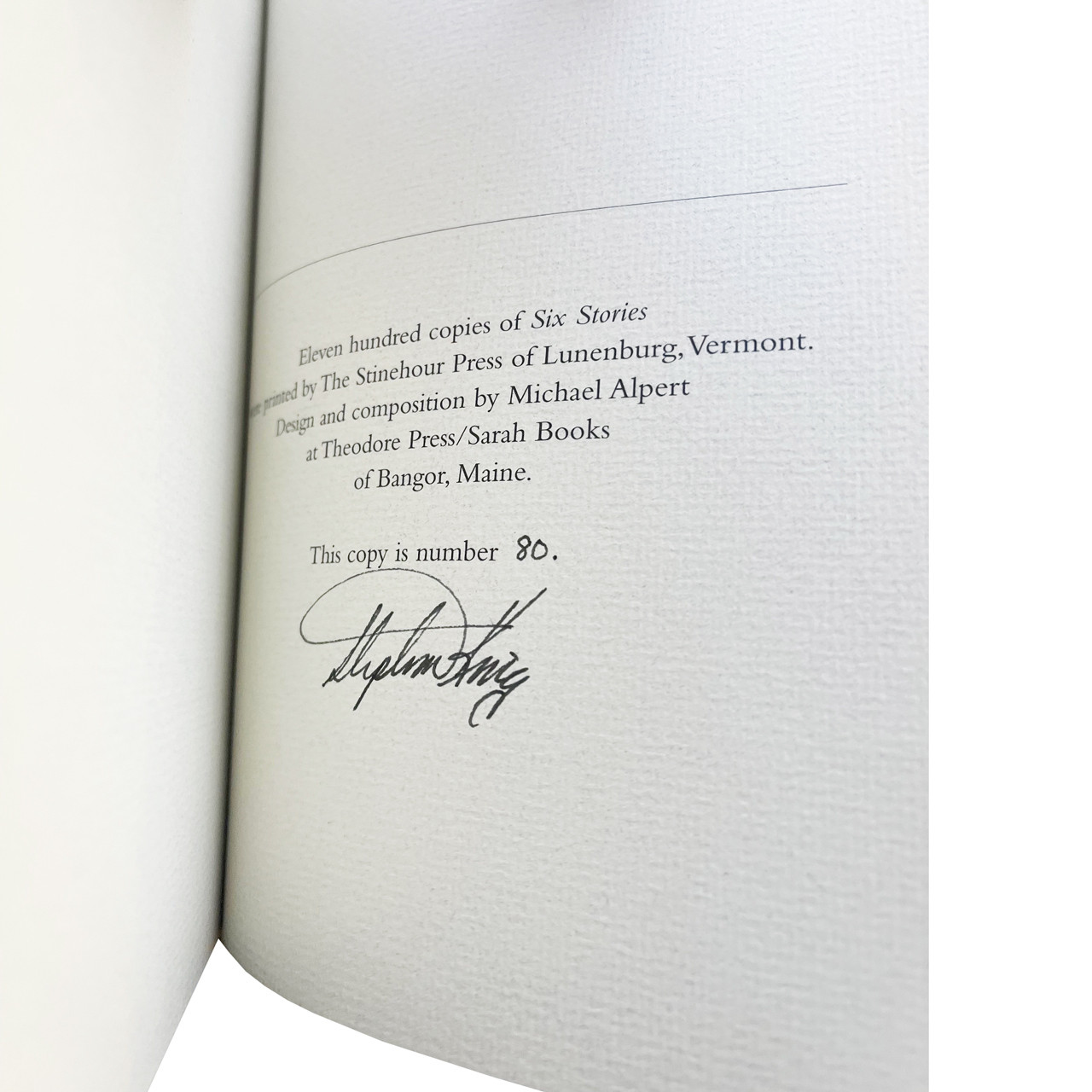 Stephen King "Six Stories" Signed Limited Edition No. 80 of 1,100 w/Custom Tray-case [Fine]